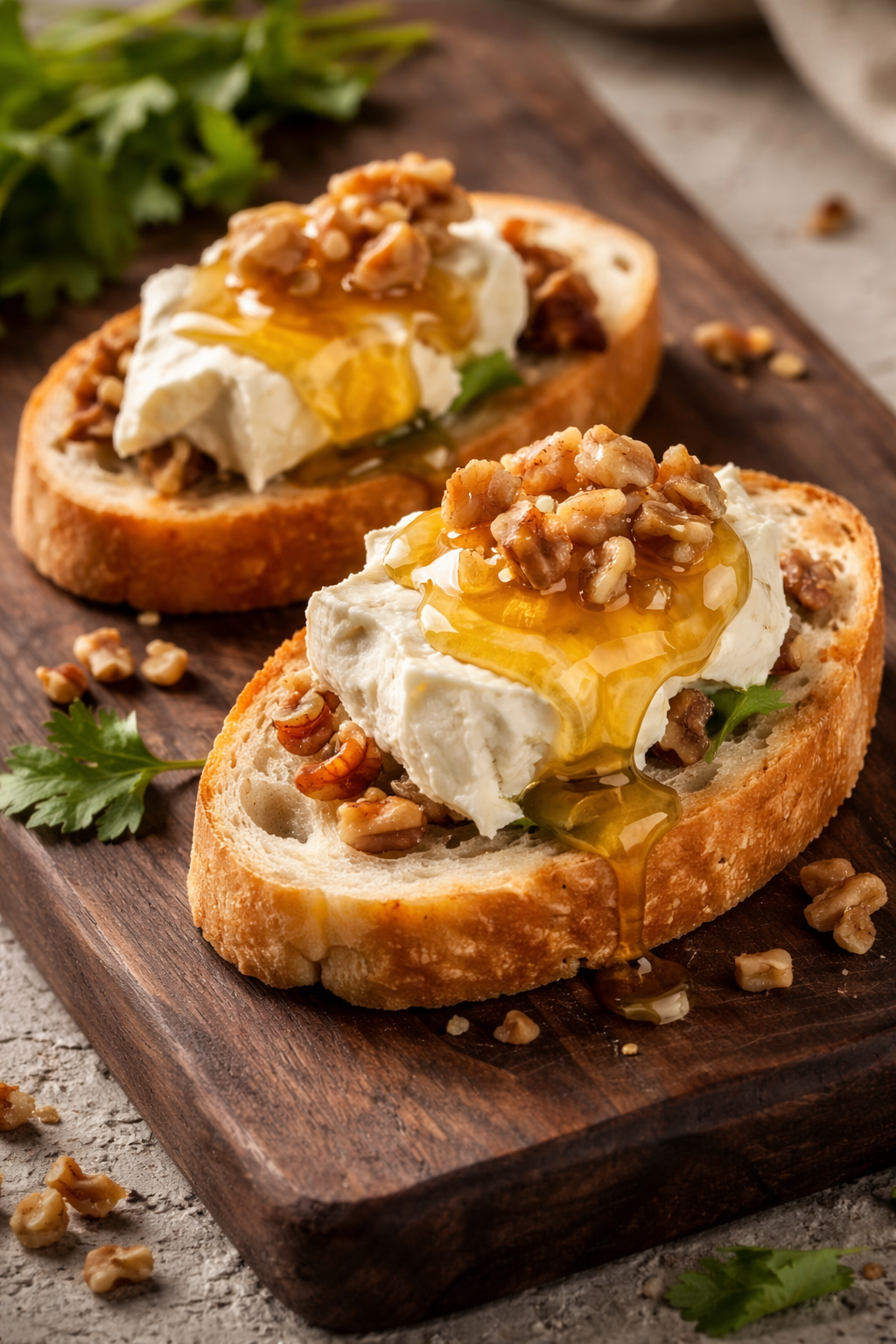 Bruschetta chèvre miel et noix